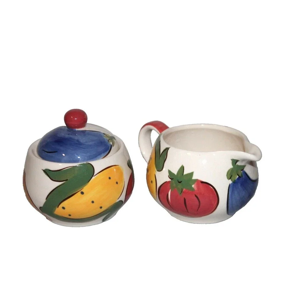 Vintage Herman Dodge & Son 1980's Creamer & Sugar Bowl Ceramic Hand Painted
